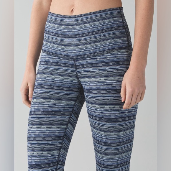 lululemon athletica Pants - Lululemon Blue white and black Striped cropped capri wunder under Leggings